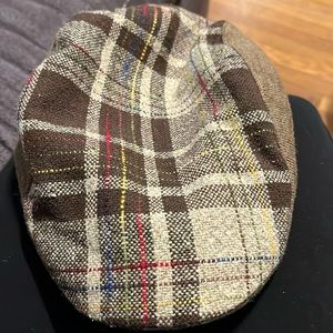 Block hat. Cute brown plaid flannel.